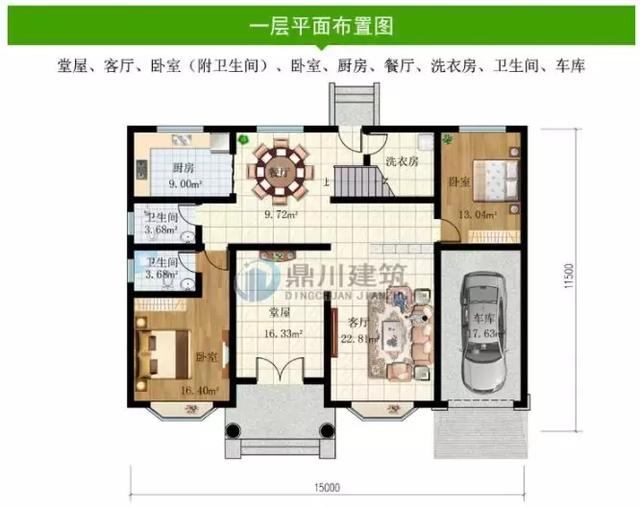 8款面寬15米的農村別墅設計圖，第1棟中式風格，第3棟帶車庫