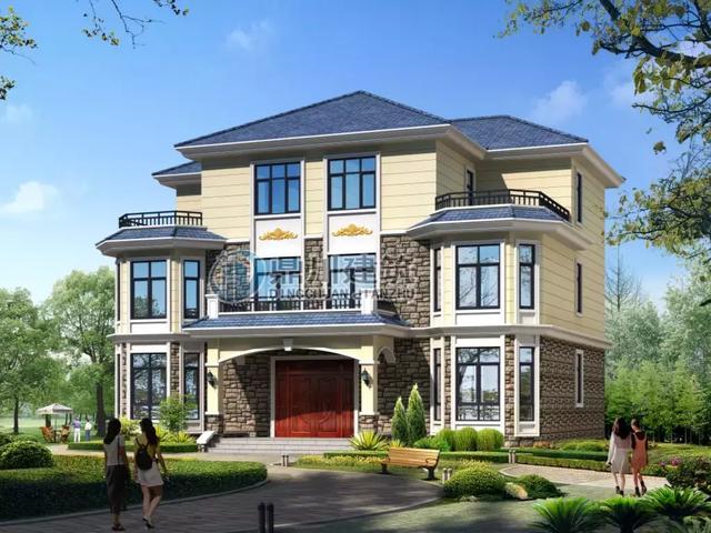 8款面寬15米的農村別墅設計圖，第1棟中式風格，第3棟帶車庫