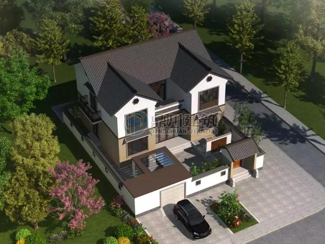 8款面寬15米的農村別墅設計圖，第1棟中式風格，第3棟帶車庫