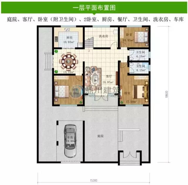8款面寬15米的農村別墅設計圖，第1棟中式風格，第3棟帶車庫