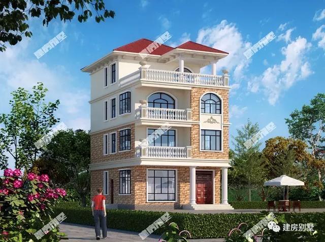 外觀精致的兩棟四層農村別墅設計圖，兩棟都是簡歐風，而且都帶露臺