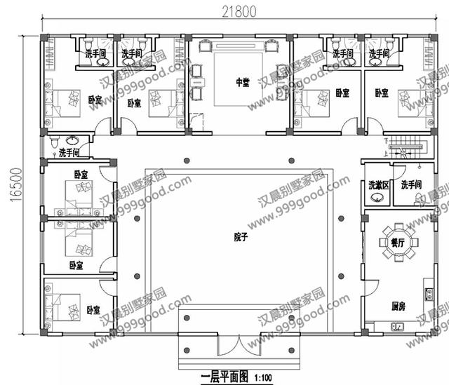 2款中式四合院農村一層自建別墅設計圖，通過對傳統文化的發展和傳承，打造富有情趣的獨有的生活韻味