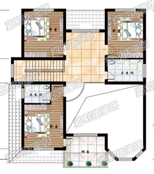 帶挑空客廳農村二層小別墅施工圖，12萬2廳5臥，時尚大氣