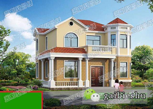 帶挑空客廳農村二層小別墅施工圖，12萬2廳5臥，時尚大氣