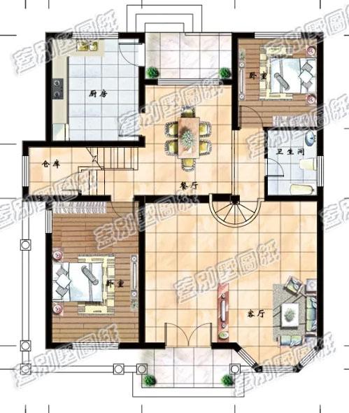 帶挑空客廳農村二層小別墅施工圖，12萬2廳5臥，時尚大氣
