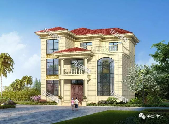 帶9間臥室的三層農村別墅設計圖，這款別墅外觀簡潔清爽，更顯鄉居生活的溫馨