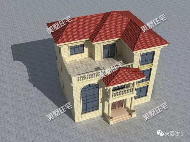 帶9間臥室的三層農村別墅設計圖，這款別墅外觀簡潔清爽，更顯鄉居生活的溫馨