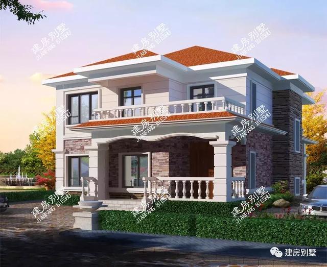 兩款面寬12米多的兩層自建房設計圖，兩款都很簡約時尚