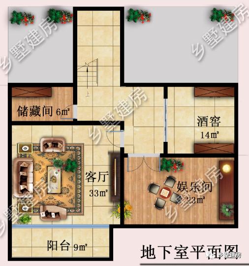 兩層簡歐風(fēng)別墅設(shè)計圖，地下室+挑空客廳，功能齊全，樣式美觀。農(nóng)村自建房中的完美選擇