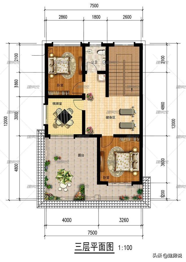 5款三層農村別墅設計圖，都是100平內的小戶型，布局大氣的別墅，是理想鄉村別墅的標配。