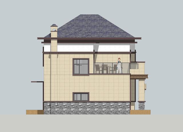 簡單實用造價不高的農村二層別墅設計圖，坐北朝南的庭院，南北通過主體建筑劃分為前后庭院。