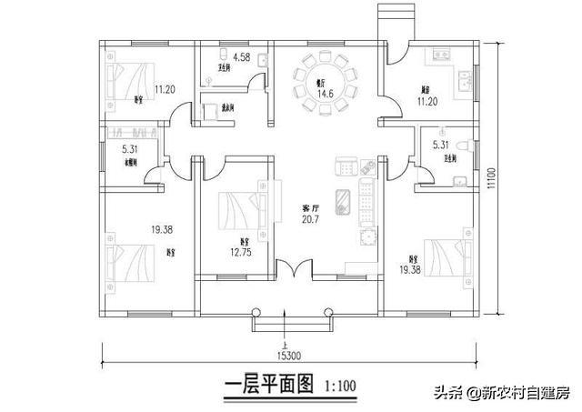 一層農村自建別墅設計圖，一層別墅雖沒有豪華壯觀外觀，但舒適度實用性是高層別墅沒法比的。