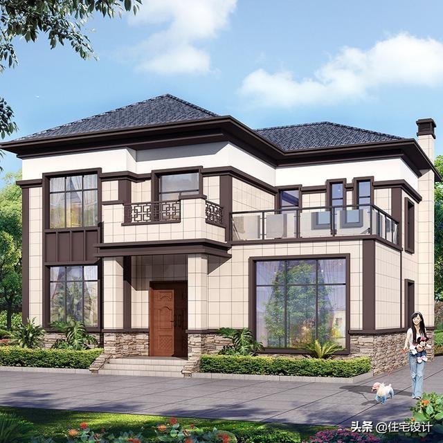 二層中式別墅帶露臺農村自建房設計圖，占地面積126平米，造價30萬左右。