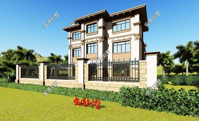 帶小院的3層歐式別墅設計圖，挑空大客廳大露臺，設計后的別墅總能起到事半功倍的效果。