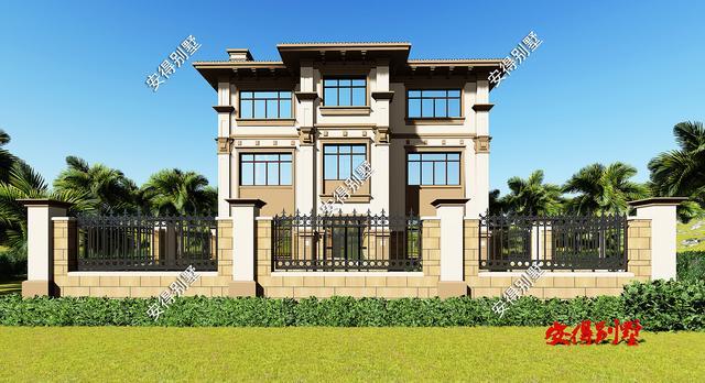 帶小院的3層歐式別墅設計圖，挑空大客廳大露臺，設計后的別墅總能起到事半功倍的效果。