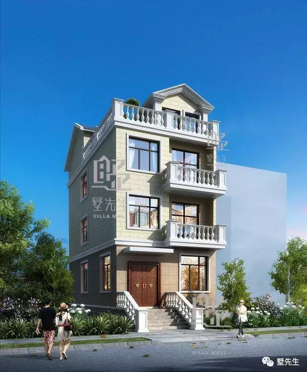 四層歐式自建別墅設計圖，6室4廳3衛1廚1儲物間，臥室基本都是大面積的落地窗，不僅能達到好的采光效果，住起來也提升了舒適