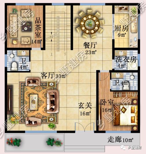 兩層簡歐風別墅設計圖，地下室+挑空客廳，功能齊全，樣式美觀。農村自建房中的完美選擇