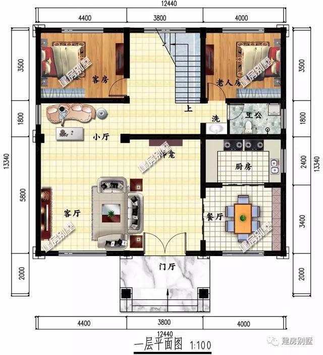 農村簡歐式風格別墅設計圖，客廳挑空，施工難度不大、造價不算太高