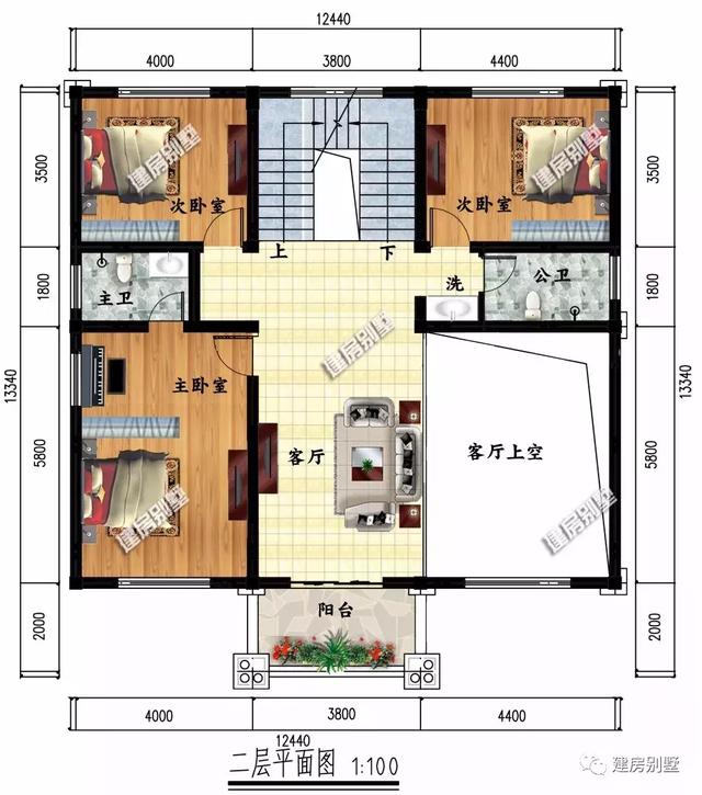 農村簡歐式風格別墅設計圖，客廳挑空，施工難度不大、造價不算太高