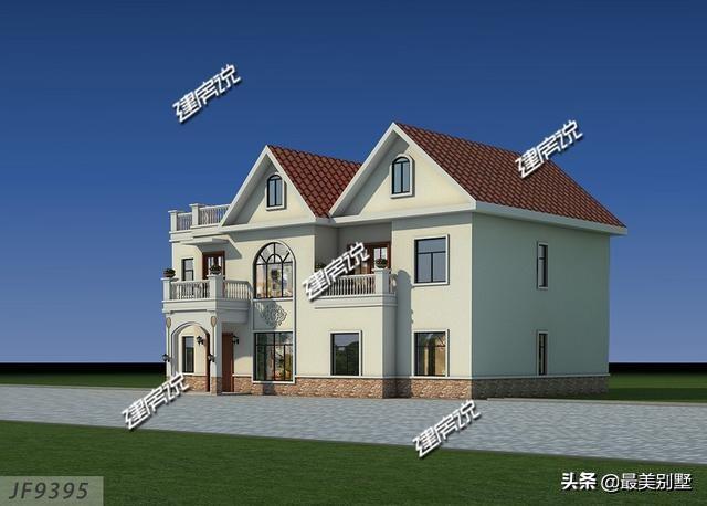 歐式三層別墅設計圖，自帶車庫和露臺，是農村建房首選