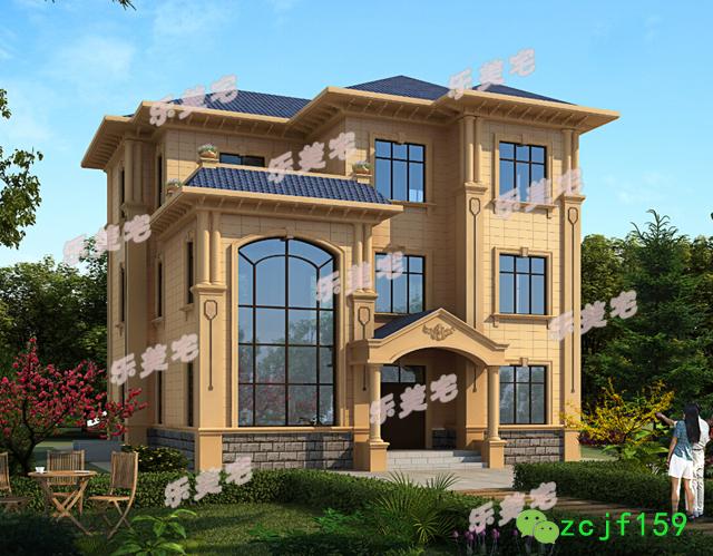 120平米簡約三層農(nóng)村三層自建別墅設(shè)計(jì)圖，羅馬柱裝飾，外觀精美，布局實(shí)用。