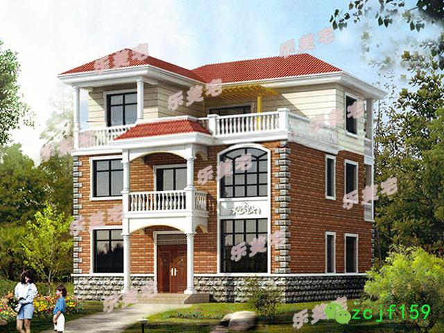 120平米簡約三層農(nóng)村三層自建別墅設(shè)計(jì)圖，羅馬柱裝飾，外觀精美，布局實(shí)用。