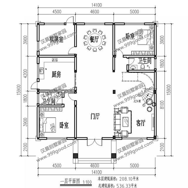 14.1X15.9米三層別墅設(shè)計圖，冷不要緊，我有炕！