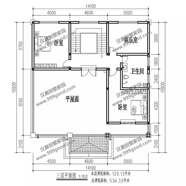 14.1X15.9米三層別墅設(shè)計圖，冷不要緊，我有炕！