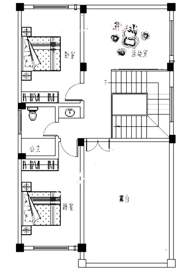面寬8以內(nèi)農(nóng)村三層小別墅設(shè)計(jì)圖，外觀高端大氣，大露臺(tái)有最大化的觀景視覺效果。