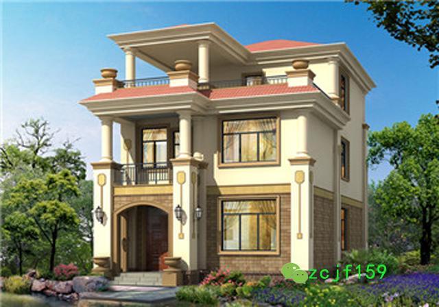 面寬8以內(nèi)農(nóng)村三層小別墅設(shè)計(jì)圖，外觀高端大氣，大露臺(tái)有最大化的觀景視覺效果。