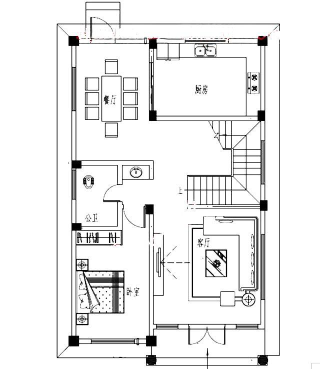 面寬8以內(nèi)農(nóng)村三層小別墅設(shè)計(jì)圖，外觀高端大氣，大露臺(tái)有最大化的觀景視覺效果。