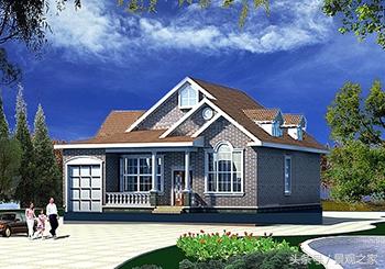 農村時尚一層半房屋設計圖，帶車庫，外觀艷麗，富有現代氣息