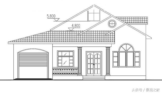 農村時尚一層半房屋設計圖，帶車庫，外觀艷麗，富有現代氣息