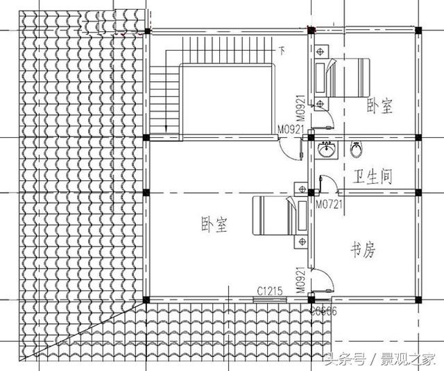 農村時尚一層半房屋設計圖，帶車庫，外觀艷麗，富有現代氣息