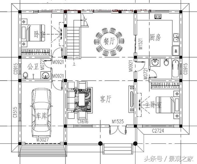 農村時尚一層半房屋設計圖，帶車庫，外觀艷麗，富有現代氣息