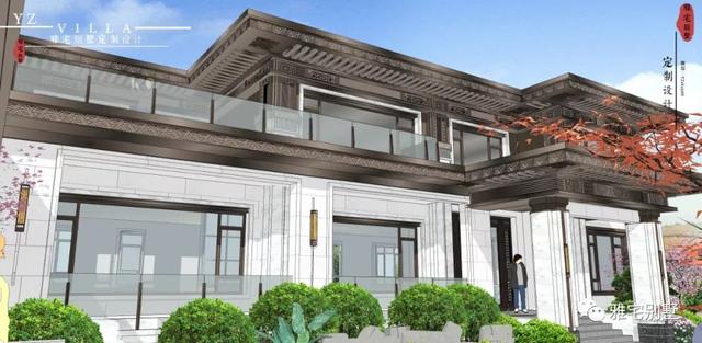 河北兩層新中式合院別墅設計圖，24x35米，前庭后院，小橋流水