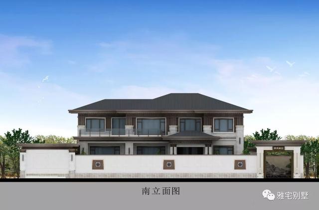 河北兩層新中式合院別墅設計圖，24x35米，前庭后院，小橋流水