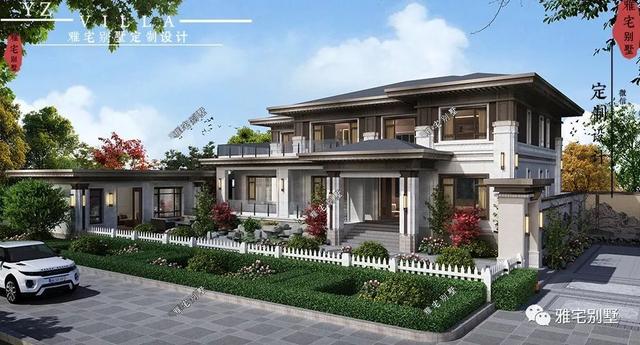 河北兩層新中式合院別墅設計圖，24x35米，前庭后院，小橋流水