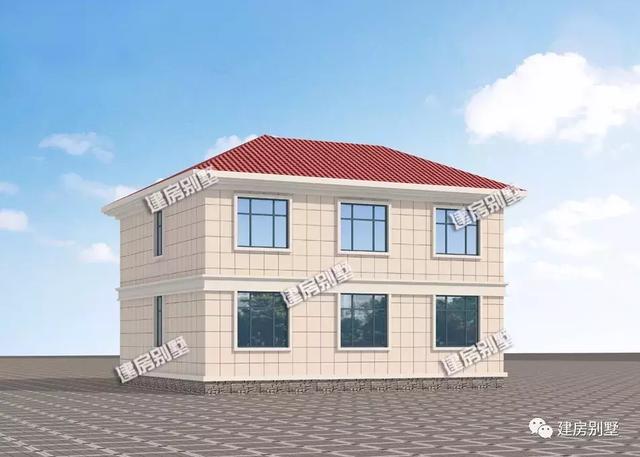 小戶型兩層自建房設計圖，外觀比較干凈簡約，主體造價20萬左右，屋面配紅瓦