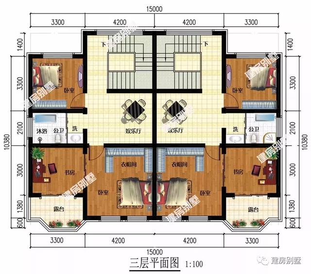 兩款寬15-16米左右的農村雙拼別墅設計圖，兄弟房首選