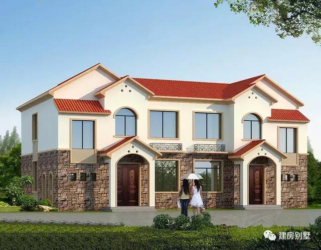 兩棟雙拼別墅設計圖，主體35萬左右，比較實用，風格有些類似