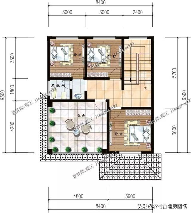 12款三層農村別墅設計圖，主題造價20萬，占地100平方米左右