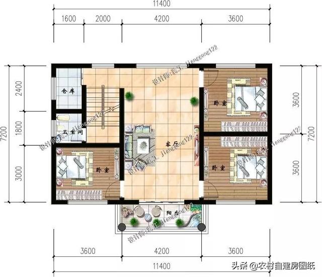 12款三層農村別墅設計圖，主題造價20萬，占地100平方米左右