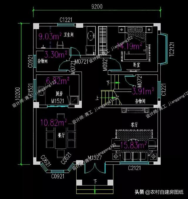 12款三層農村別墅設計圖，主題造價20萬，占地100平方米左右