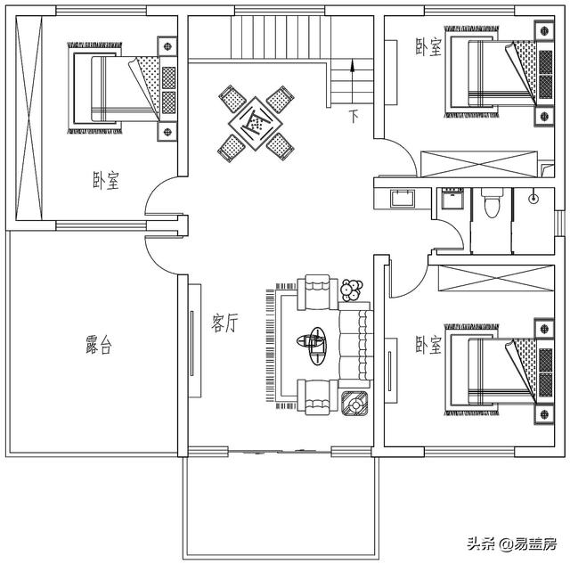 二層簡歐風格別墅設計圖，4室2廳1廚2衛(wèi)1車庫1儲物1棋牌2露臺