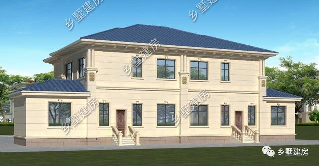 農(nóng)村兩層兄弟雙拼自建別墅設(shè)計(jì)圖，帶旋轉(zhuǎn)樓梯，看起來氣派豪華