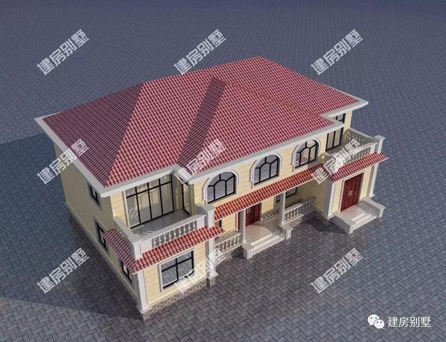 2棟兩層自建房設計圖，第一棟配單獨的大堂屋，第二棟帶車庫