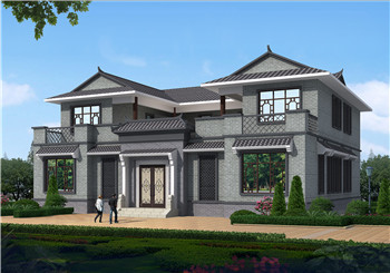 農(nóng)村兩層新中式仿古四合院別墅戶型圖，小型占地不到200平