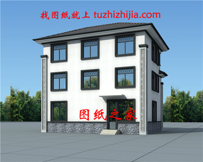 110平方米農村三層自建房設計圖紙帶外觀圖14X10米