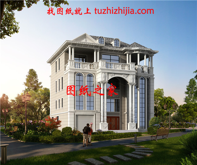 四層豪華歐式別墅設(shè)計(jì)圖紙，帶效果圖和全套施工圖